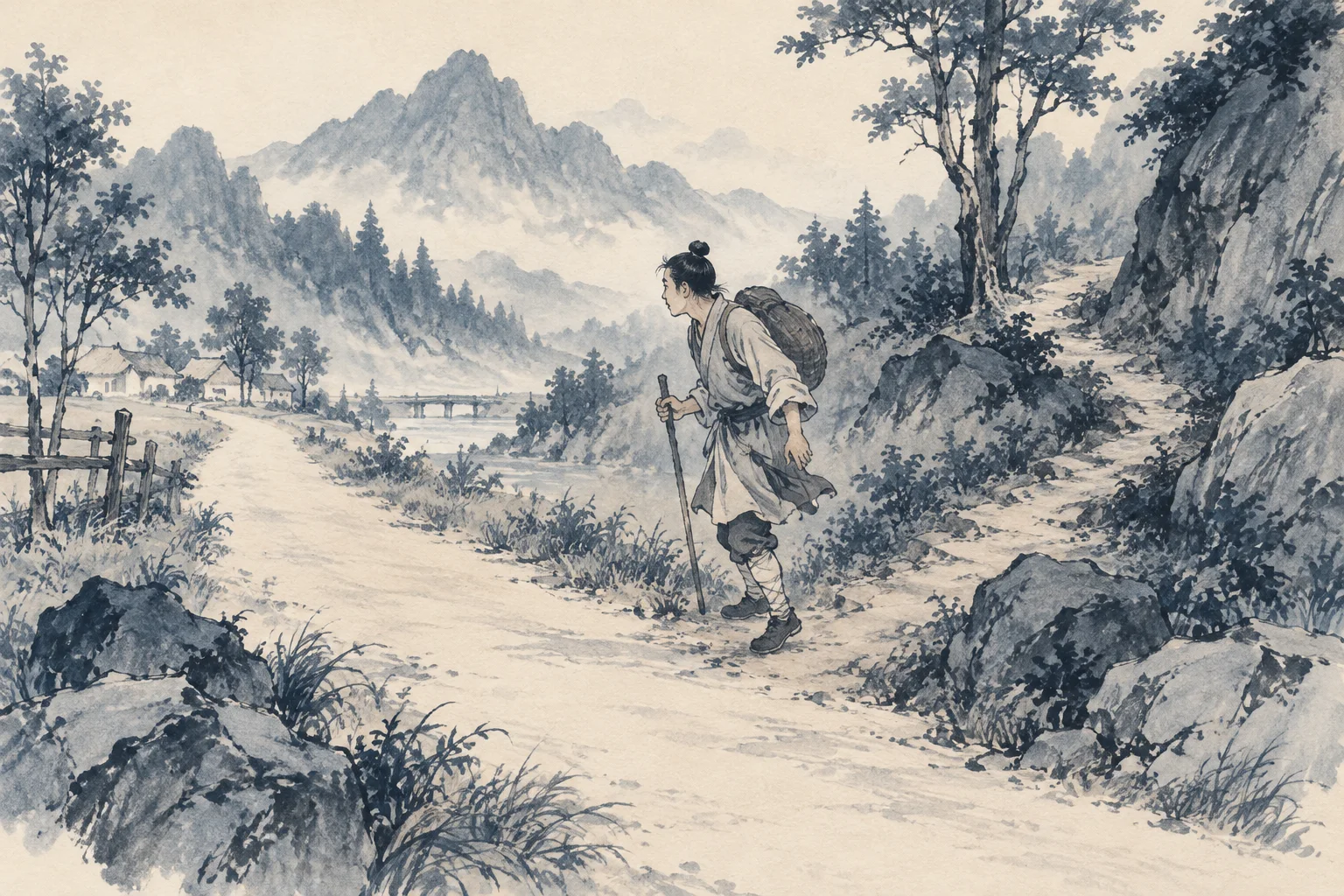 A traveler immediately turns back from a wrong side path.