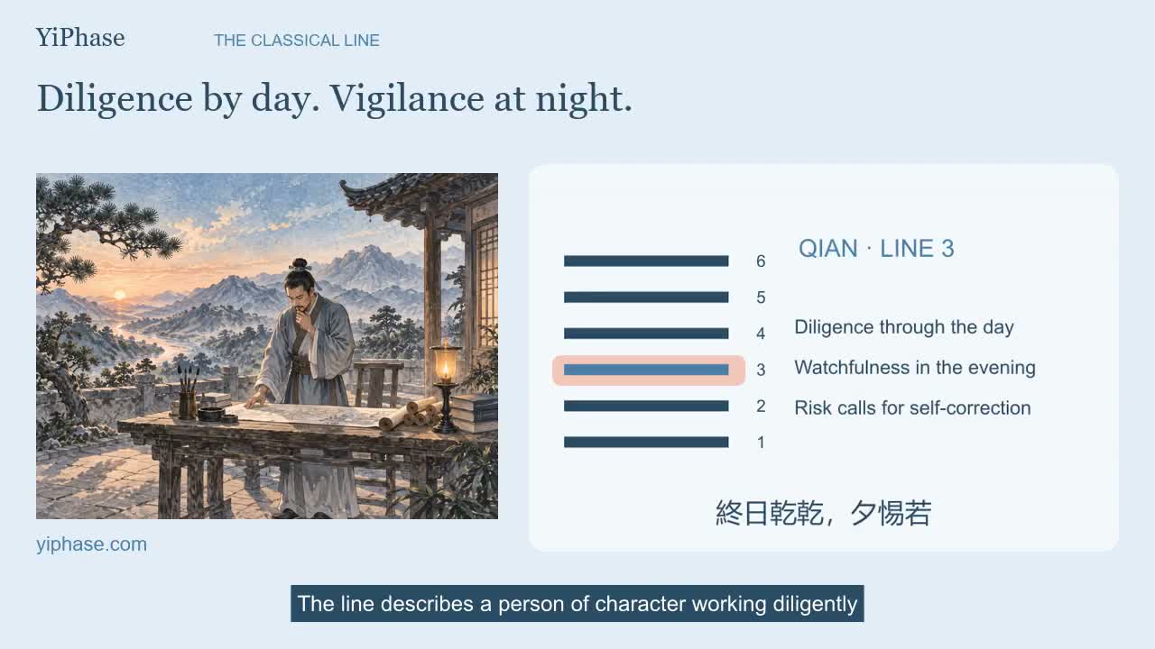 Illustration and Qian line diagram for Work hard. Review honestly.