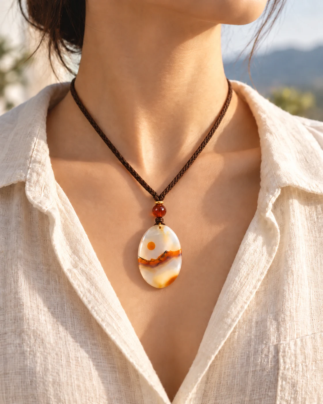 AI concept of landscape agate worn on a cord; pendant setting is not included
